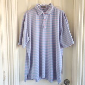 Peter Millar Summer Comfort Polo Shirt Blue Orange White Striped Size XL